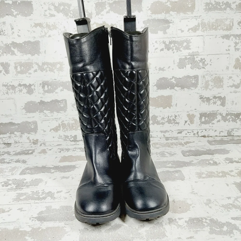 Nordstrom Aubrey Black Faux Leather Quilted Knee High Boots B622